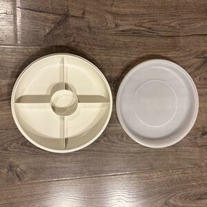 Vintage Tupperware 1708-6 1709-6 Divided Veggie Relish Dip Serving Tray Lid EUC